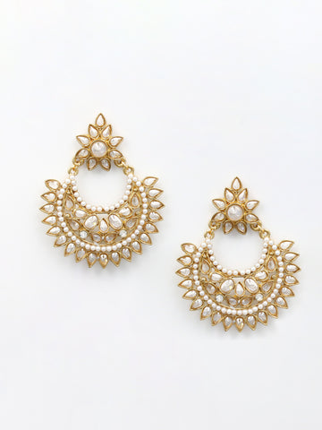 Gold & White Chandbali Earrings