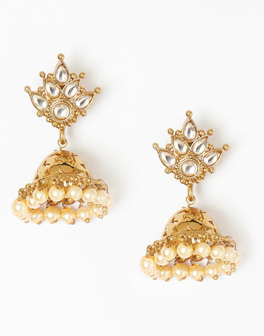 Beautiful Gold Jhumki Earrings with White Stone
