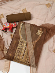 Neck Embroidered Chanderi Unstitched Suit Piece With Dupatta