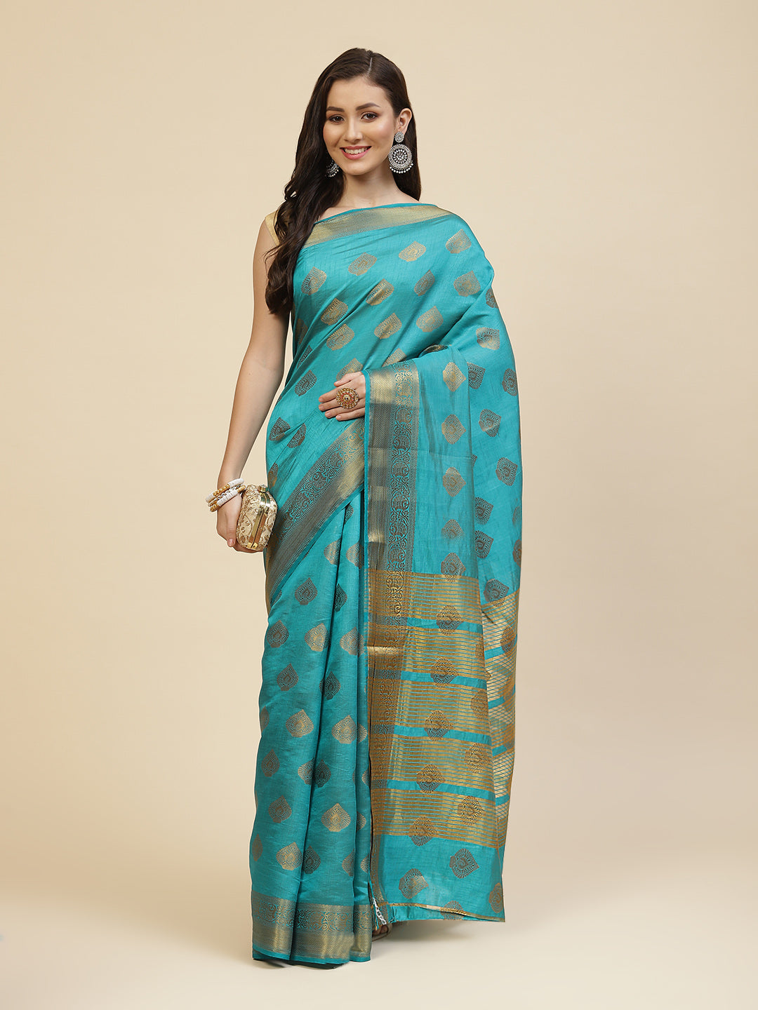 Zari Border Booti Handloom Woven Saree