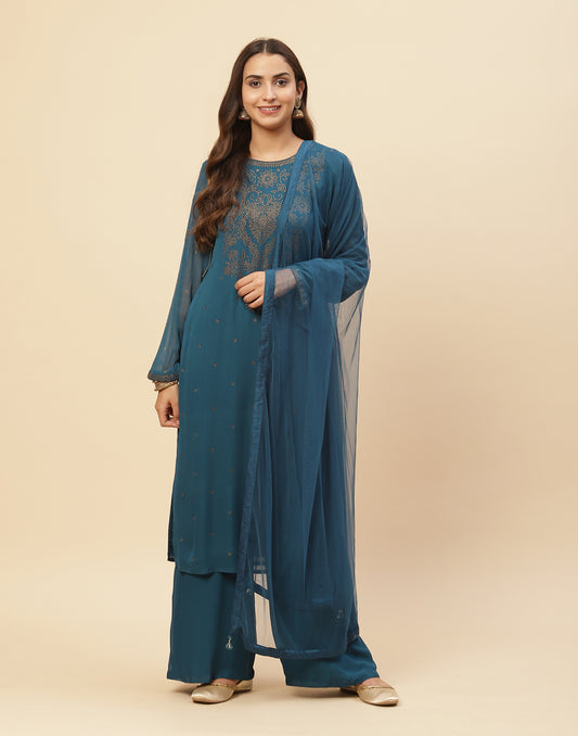 Swarovski Embroidered Georgette Salwar Kameez Stitched Suit With Dupatta
