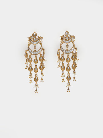 Gold Plated Earrings Embellished With Pearls And Stones