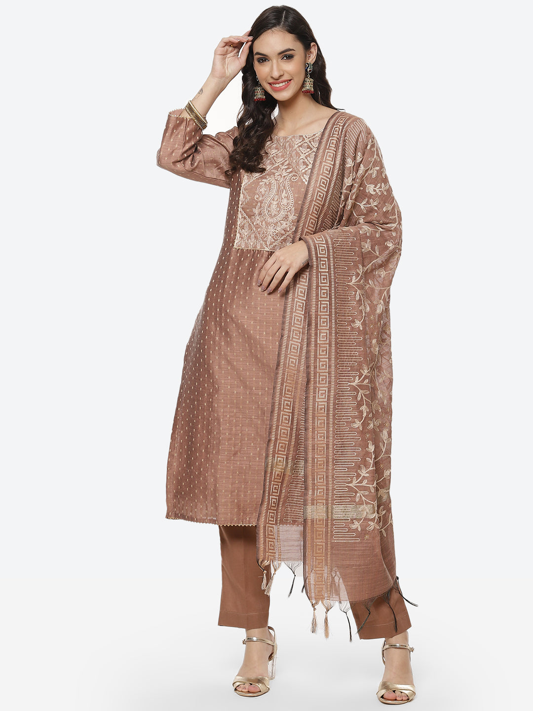 Resham Embroidered Chanderi Unstitched Suit Piece With Embroidered Dupatta