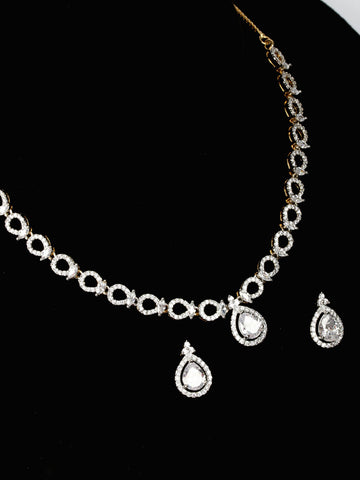 Silver AD Necklace Set With Earrings