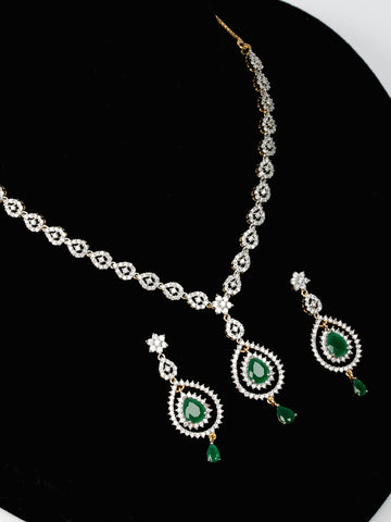 Silver AD Necklace Set With Earrings