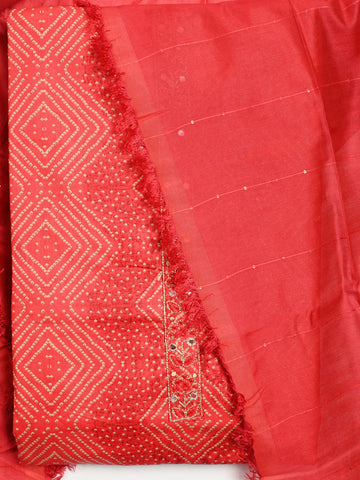 Bandhani Cotton Unstitched Suit Piece With Dupatta