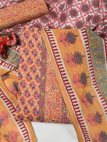 Printed Cotton Unstitched Suit Piece With Dupatta