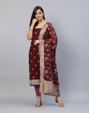 Embroidered Georgette Suit Piece With Banarasi Dupatta