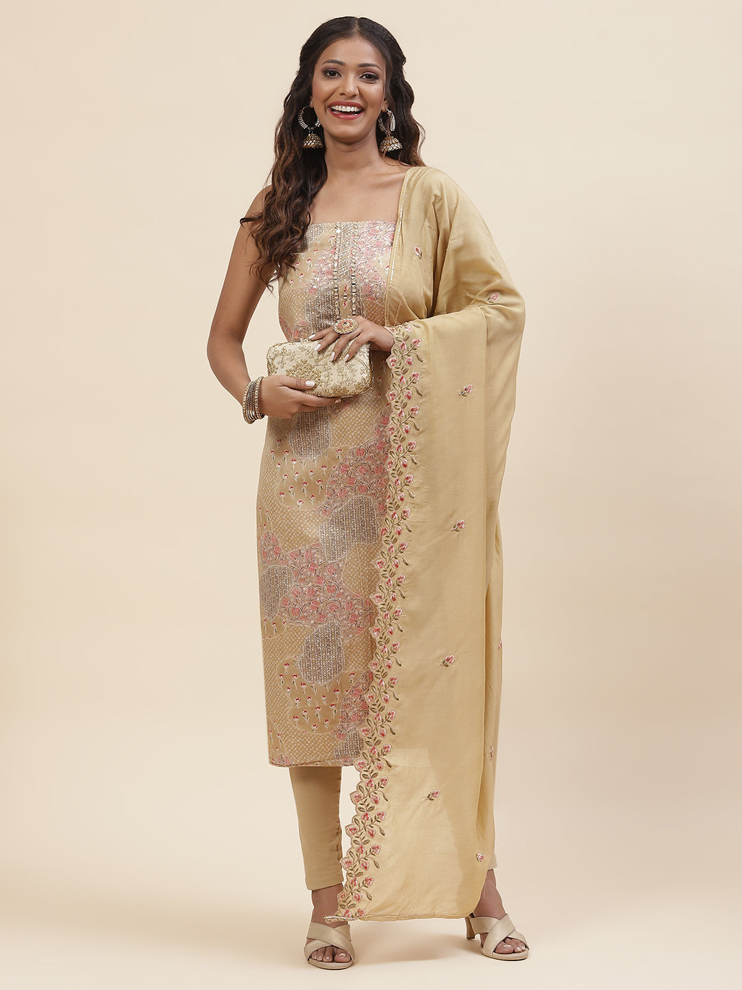 Printed Cotton Unstitched Suit Piece With Dupatta