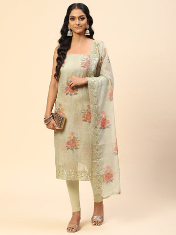 Floral Embroidered Organza Unstitched Suit Piece With Dupatta