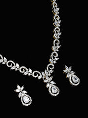 Silver AD Necklace Set With Earrings