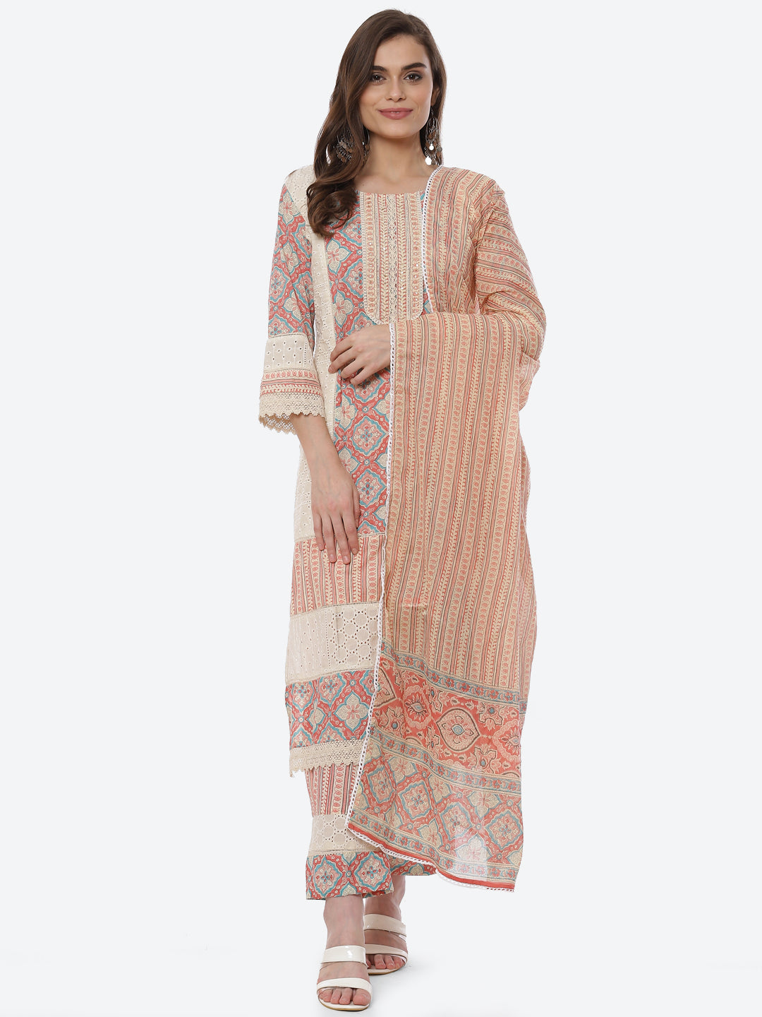 Printed Cotton Kurta With Pant & Cotton Dupatta