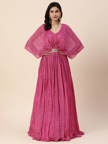 Bandhani Printed Georgette Gown Dress