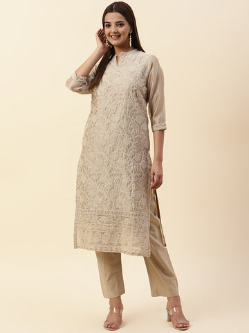 Embroidered Chanderi Kurta With Pants