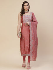 Neck Embroidered Chanderi Unstitched Suit Piece With Chanderi Dupatta
