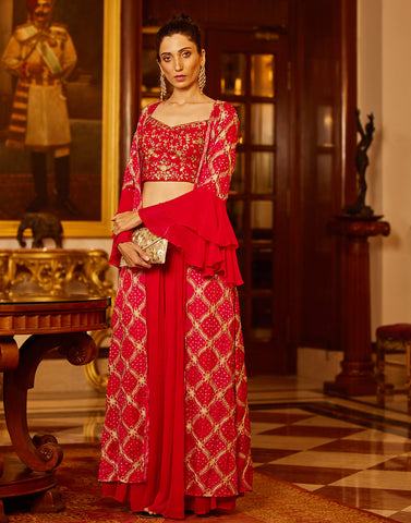 Embroidered Georgette Stitched Sharara Set With Jacket
