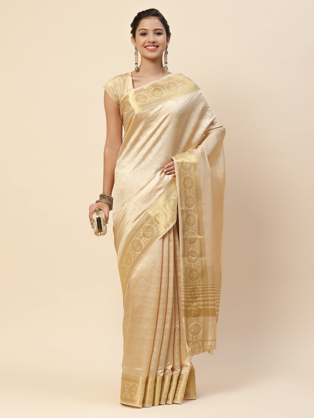 Plain Zari Border Art Handloom Woven Saree
