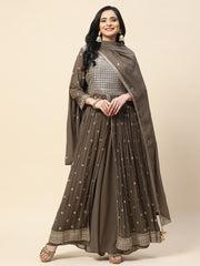 Sequin Embroidered Georgette Kurta With Sharara & Dupatta