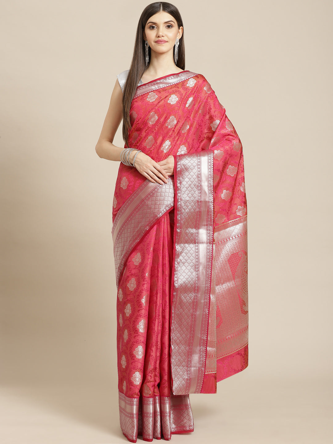 Zari Border Booti Art Handloom Woven Saree