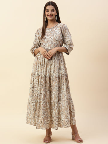 Floral Printed Cotton Anarkali Kurta