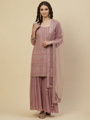 Resham Sequin Embroidered Georgette Kurta With Palazzo & Dupatta