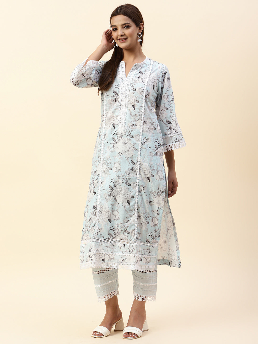 Floral Printed Cotton Kurta With Pants