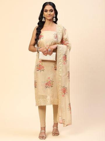 Floral Embroidered Organza Unstitched Suit Piece With Dupatta