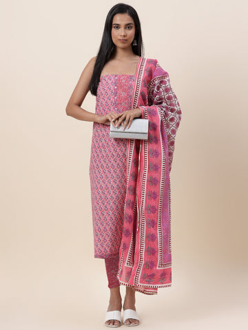 Printed Cotton Unstitched Suit Piece With Dupatta