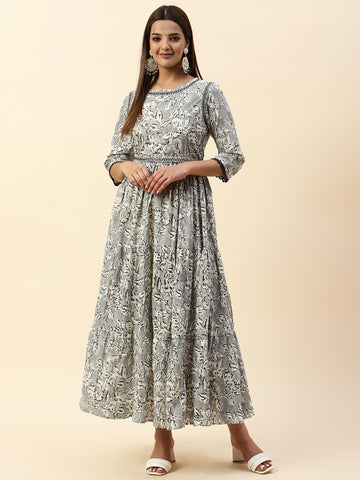 Floral Printed Cotton Anarkali Kurta