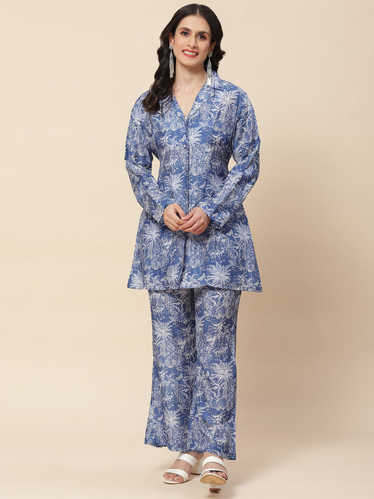 Printed Collar Neck Cotton Kurta With Pants
