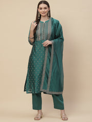 Resham Booti Cotton Kurta With Pants & Dupatta