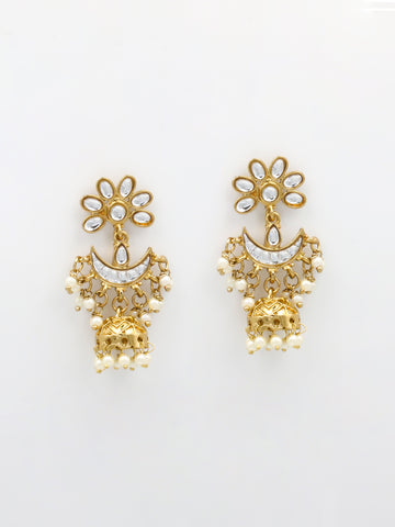 Gold & White Jhumki Earrings