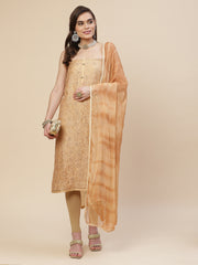 Embroidered Chanderi Unstitched Suit Piece With Chiffon Dupatta