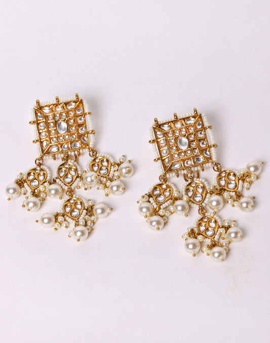 Golden & White Pearl Drop Earrings 1100
