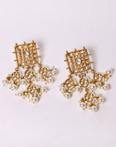 Golden & White Pearl Drop Earrings