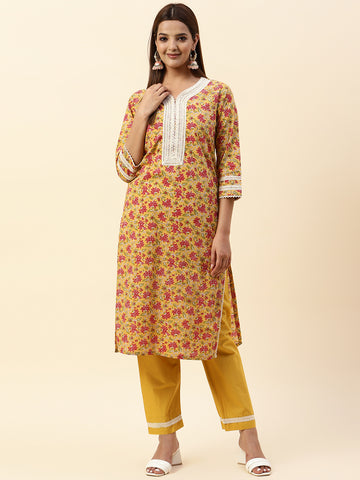 Floral Printed Cotton Kurta With Pants