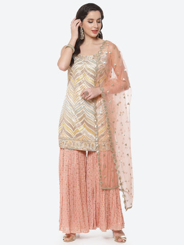 Sequence Georgette Stitched Salwar Kameez With Net Booti Dupatta