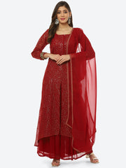 Sequin Embroidered Art Georgette Kurta With Palazzo & Georgette Dupatta