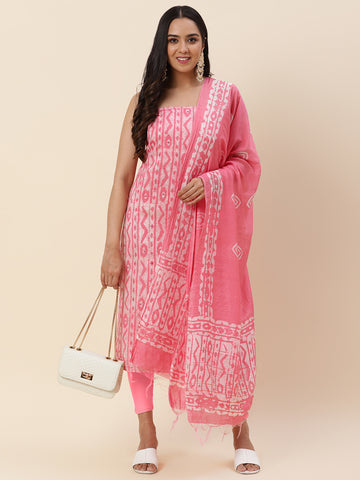 Printed Chanderi Unstitched Suit Piece With Dupatta