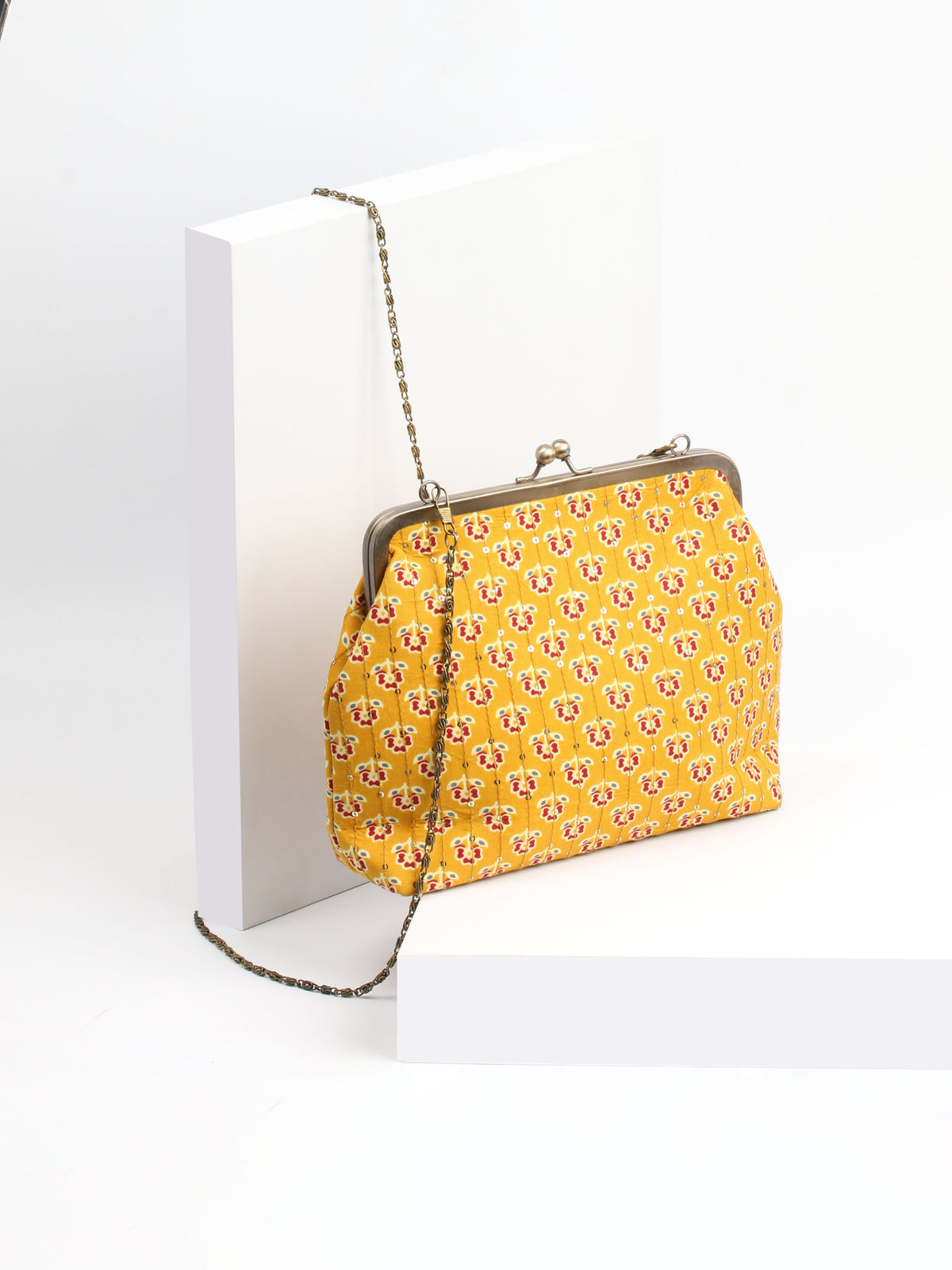 Mustard Printed Cotton Clutch