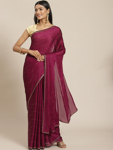 Stone Work Chiffon Embroidered Saree