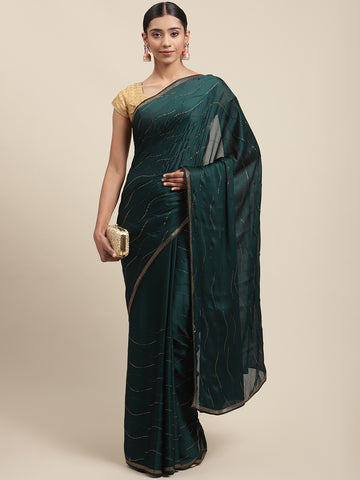 Stone Work Chiffon Embroidered Saree