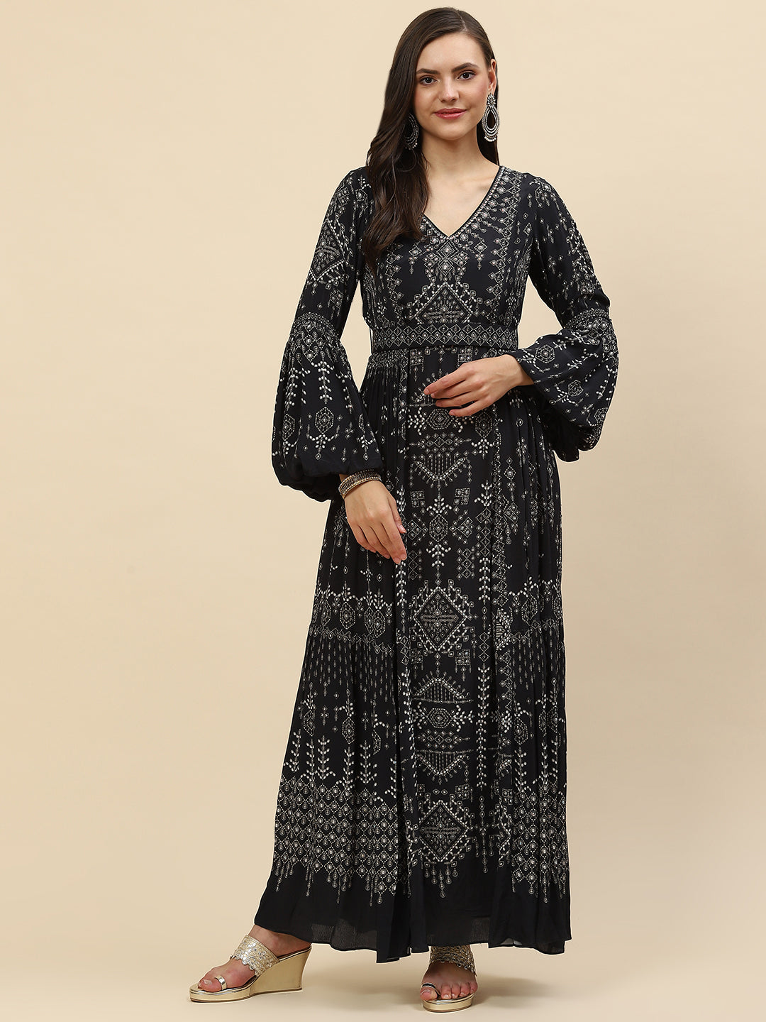 Digital Printed Crepe Gown Dress