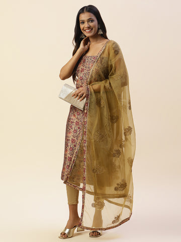 Floral Printed Chanderi Unstitched Suit Piece With Dupatta