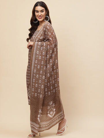 Printed Crepe Unstitched Suit Piece With Dupatta