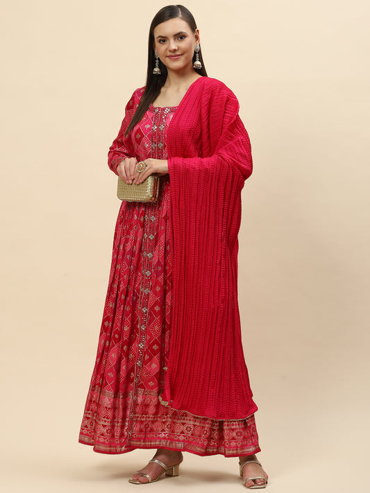 Banarasi Cotton Kurta With Pants & Silk Dupatta