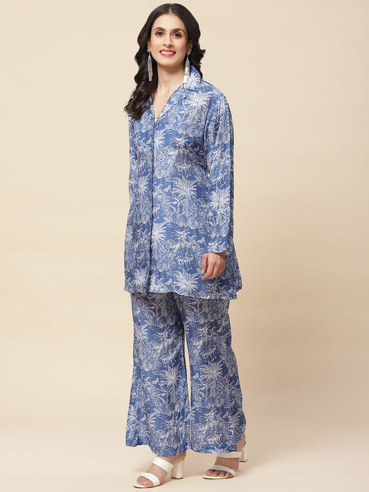 Printed Collar Neck Cotton Kurta With Pants