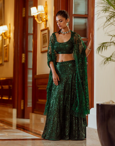 Sequence Embroidered Net Lehenga With Choli And Net Dupatta (Potli Not Included)
