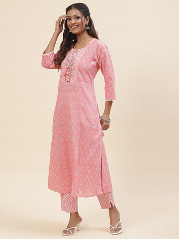 Printed Cotton Kurta With Pants