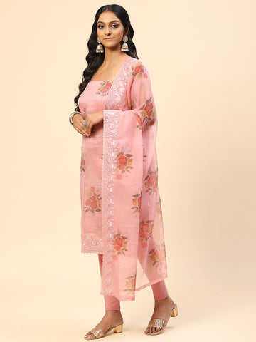 Floral Embroidered Organza Unstitched Suit Piece With Dupatta